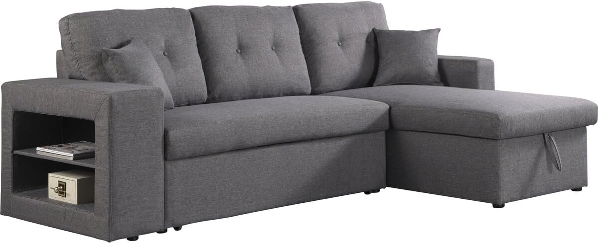 Sofá, Habitat et Jardin, 86 cm, 44 cm, 48 kg, 233 × 146 × 86 cm, 192 × 136 × 44 cm, com prateleiras, Cinzento, para a sala