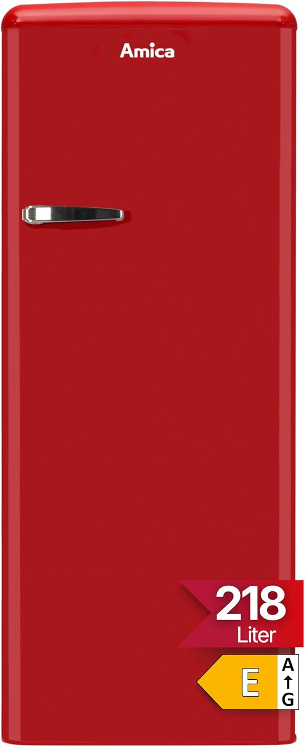 Frigorífico combinado, Amica, KSR, 218 L, 62 cm, 144 × 55 × 62 cm, classe energética E, com iluminação LED, Vermelho, para uso diário