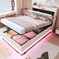 Cama, Ktipm, 90 × 200 cm, com iluminação LED, madeira, tecido, Bege, para o quarto