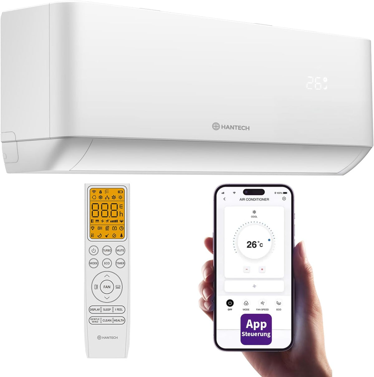 Ar condicionado split, HANTECH, Multi, com comando à distância, Branco, para uso diário
