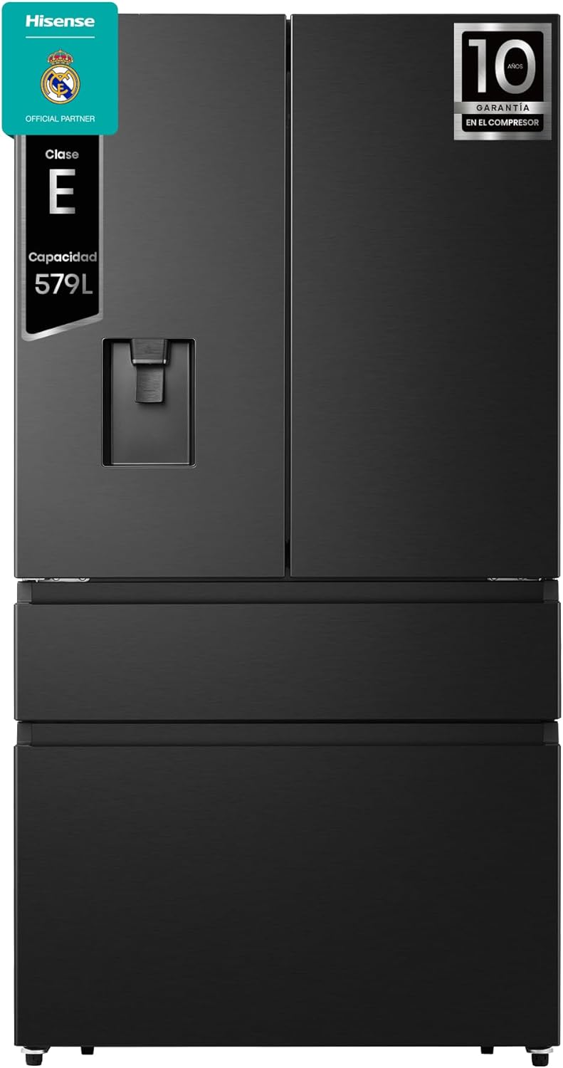 Frigorífico combinado, Hisense, RF749N4SWFE, 4 cm, 10 A, 579 L, 5 cm, 66,4 kg, Classe E, com gavetas, Preto, para uso diário