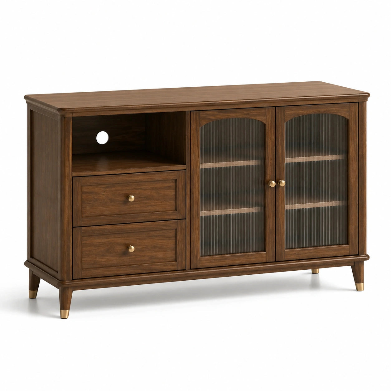 Aparador de Madera con Puertas de Vidrio Estriado y Cajones de Madera 120x40x85 cm Marrón