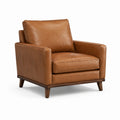 Sillón de cuero genuino marrón con estructura de madera