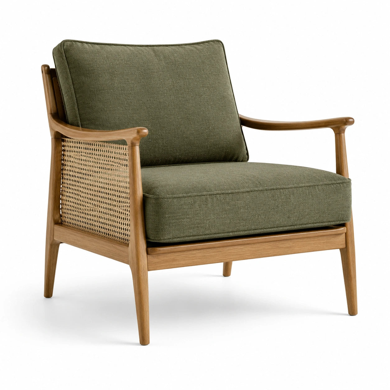 Sillón de madera con cojines de poliéster verde