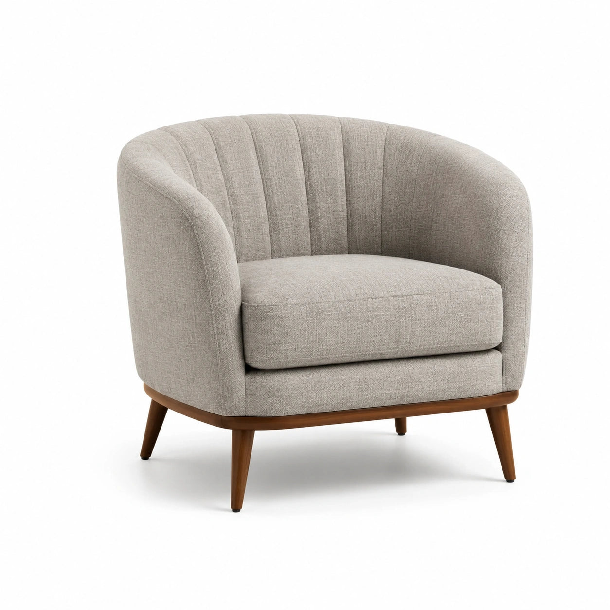 Sillón redondo de tela de poliéster gris claro con patas de madera