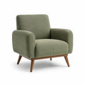 Sillón de tela verde oliva con estructura de madera