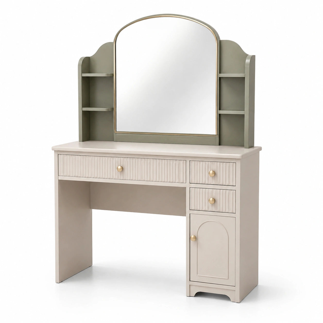 Tocador de Madera con Espejo Arco y Cajones MDF Beige/Verde