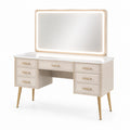 Tocador de madera y metal con espejo LED y cajones beige 150x50x140 cm