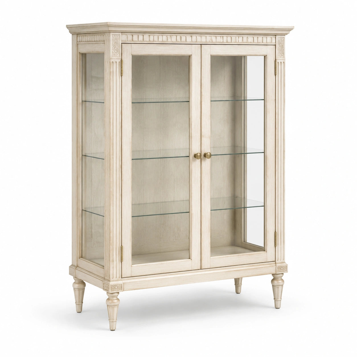 Vitrina de madera con puertas de vidrio templado color crema