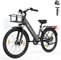 Bicicleta elétrica, Runetic, 36V, 13Ah, 25 km/h, 26', altura regulável, regulável, aço, Preto / Cinzento, para uso diário