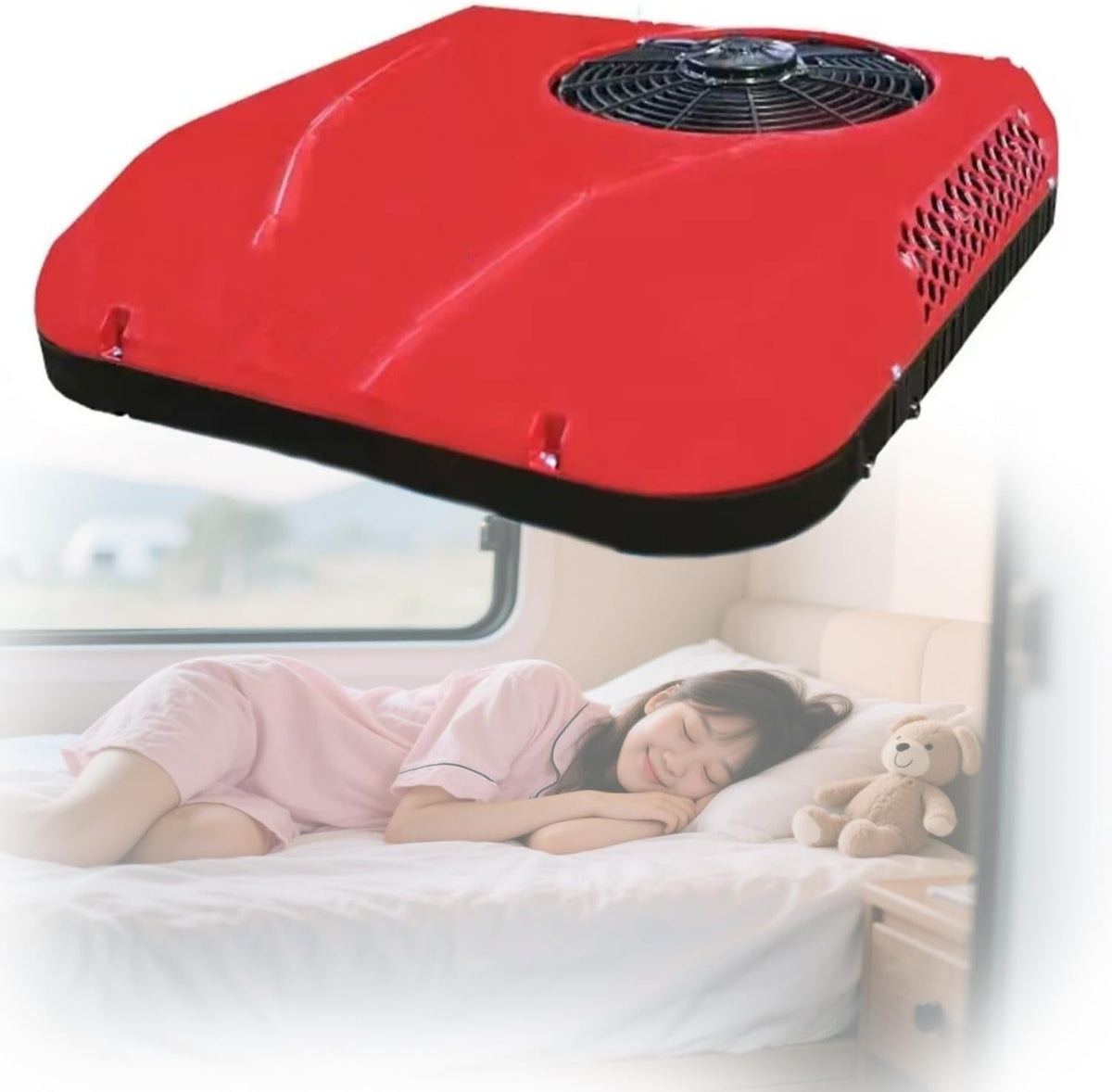 Ar condicionado portátil, Generisch, 12V/24V, 12V, 24V, 850 W, 40 A, 2200 W, com comando à distância, alumínio, Vermelho / Preto, para uso diário