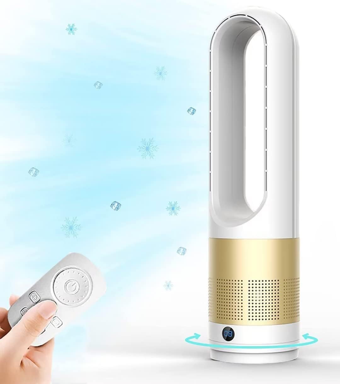 Ventoinha de torre, generic, 40 W, 8 níveis, com comando à distância, com temporizador, Branco / Dourado, para uso diário