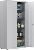 Armário de arrumação, HOMSTEEL, 40 cm, 180 × 80 × 40 cm, 80 kg, regulável, com portas, aço, Cinzento / Branco, para uso diário