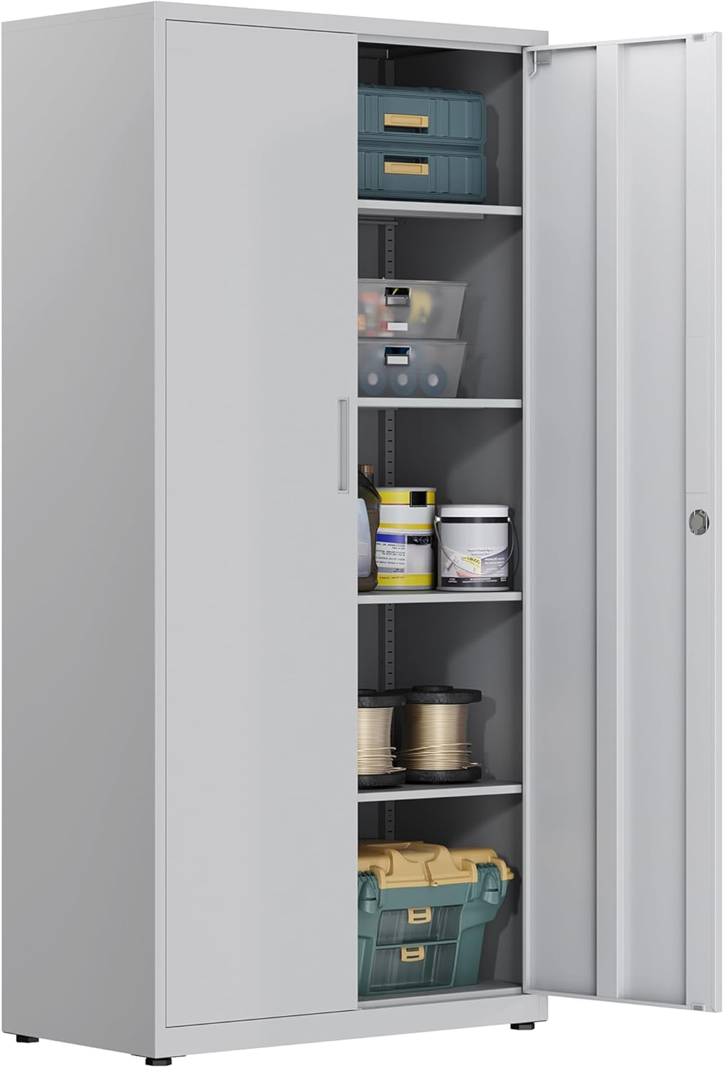 Armário de arrumação, HOMSTEEL, 40 cm, 180 × 80 × 40 cm, 80 kg, regulável, com portas, aço, Cinzento / Branco, para uso diário