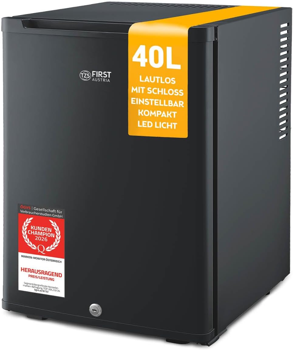 Minifrigorífico, TZS First Austria, 40L, 22 dB, 12,3 kg, 30L, Preto, para uso diário