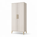 Armario beige de MDF con tiradores metálicos dorados 180x80x50 cm