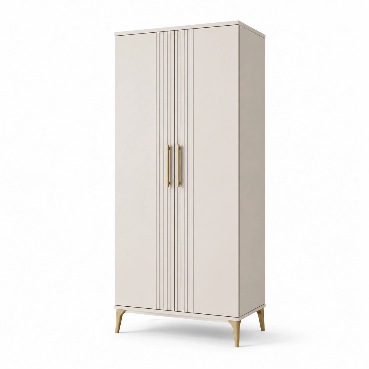 Armario beige de MDF con tiradores metálicos dorados 180x80x50 cm