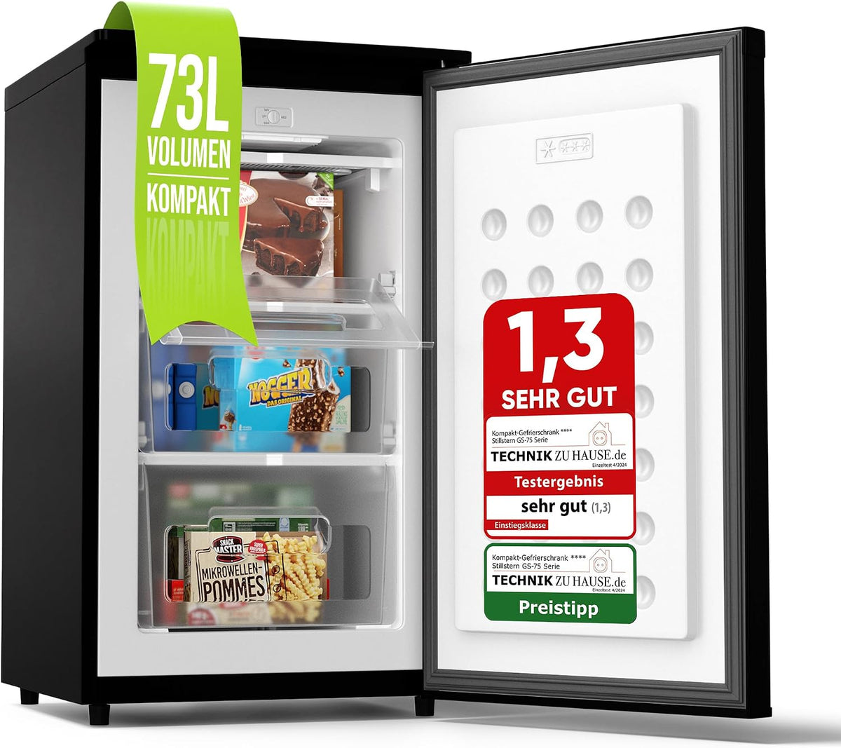 Congelador vertical, Stillstern, Gefrierschrank, 73L, 41 dB, classe energética C, Preto, para uso diário