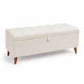Banco de almacenamiento de tejido bouclé beige con patas de madera