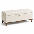 Banco de almacenamiento beige con patas de madera