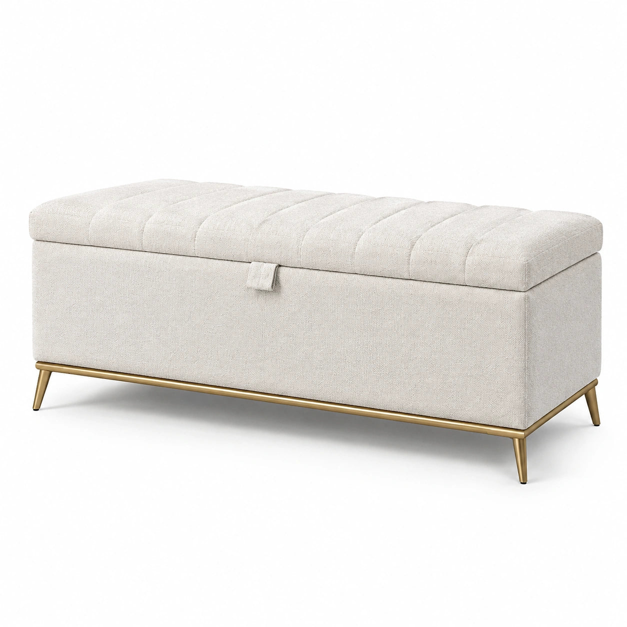 Banco de almacenamiento poliéster beige con patas de metal dorado