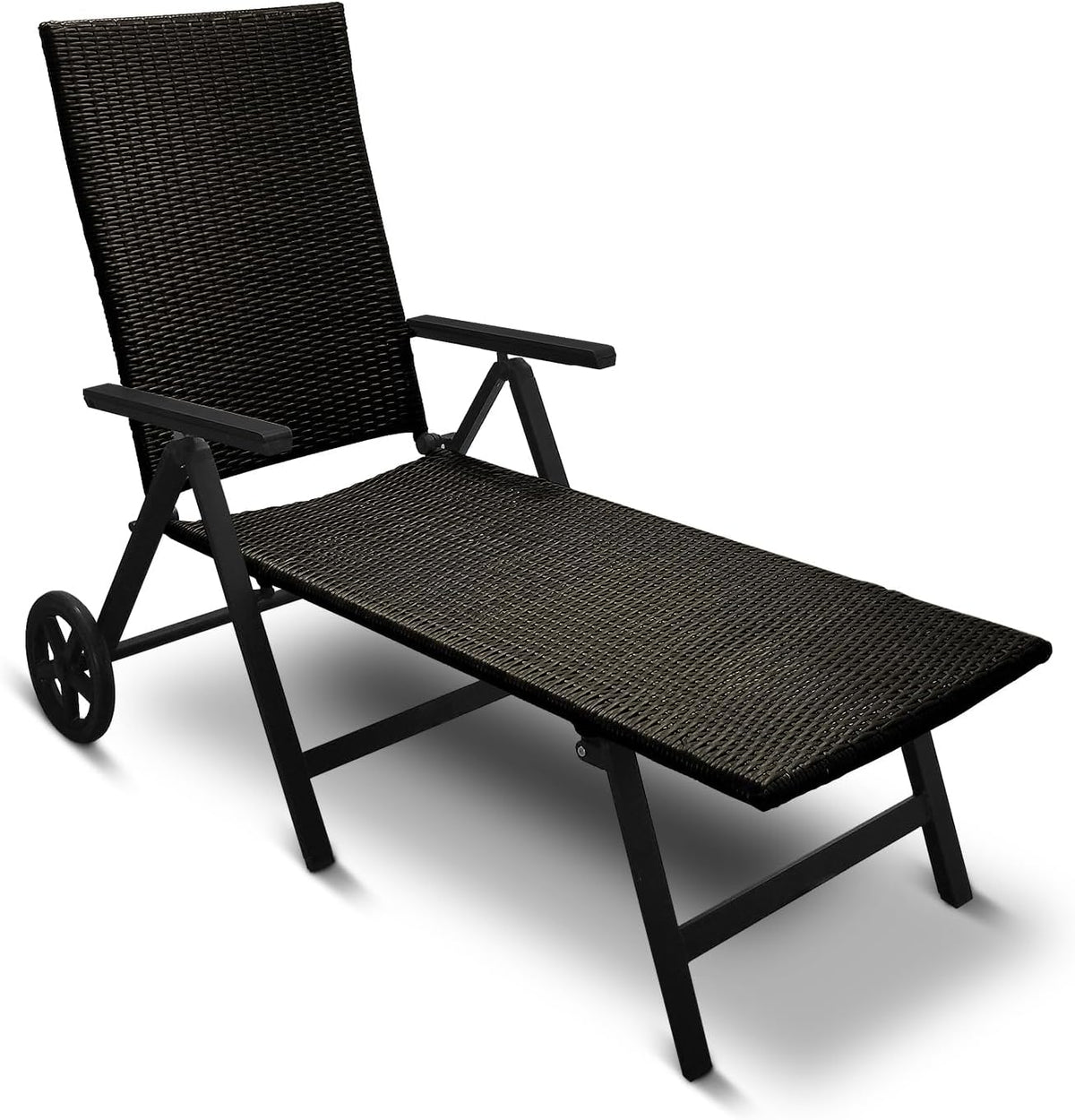 Espreguiçadeira, Generisch, Aluminium, 120 kg, 56 cm, 41 cm, 74 cm, 192 × 56 cm, dobrável, regulável, com rodas, alumínio, madeira, Preto