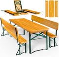 Conjunto de mobiliário de jardim, Casaria, Bierzeltgarnitur, 170 cm, dobrável, aço, madeira, Holz / Verde, para utilização no exterior