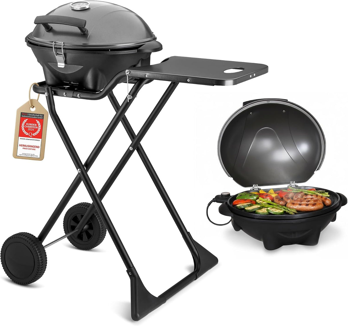 Grelhador elétrico, TZS First Austria, 2400W, 81 cm, 5 cm, 33,5 cm, 290 cm, dobrável, Preto, para utilização no exterior