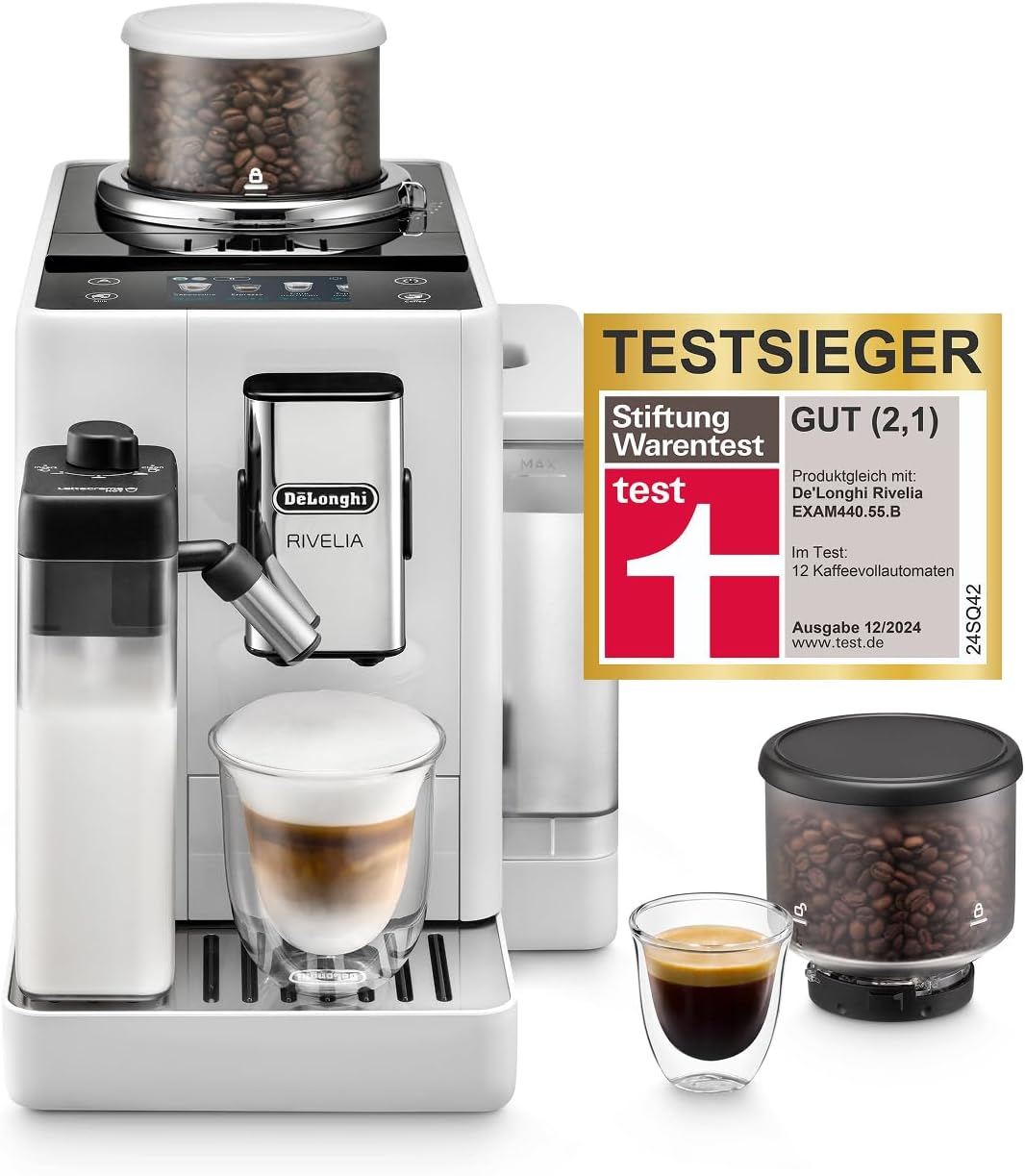 Máquina de café automática, De'Longhi, Rivelia, 3,5', veludo, Branco, para a cozinha