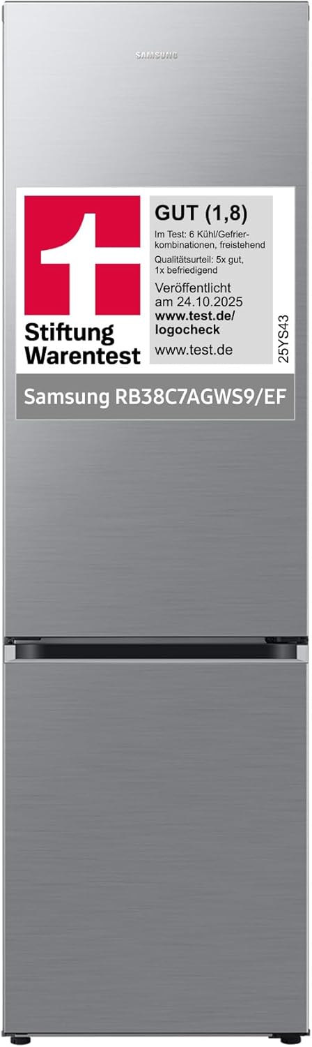 Samsung, Frigorífico, RB38C7AGWS9/EF, 203 cm, 387 l, 68,5 cm, 59,5 × 203 × 68,5 cm, classe energética A, aço inoxidável, aço, Prateado
