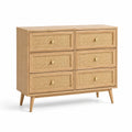 Cómoda de Madera y Ratán con 6 Cajones