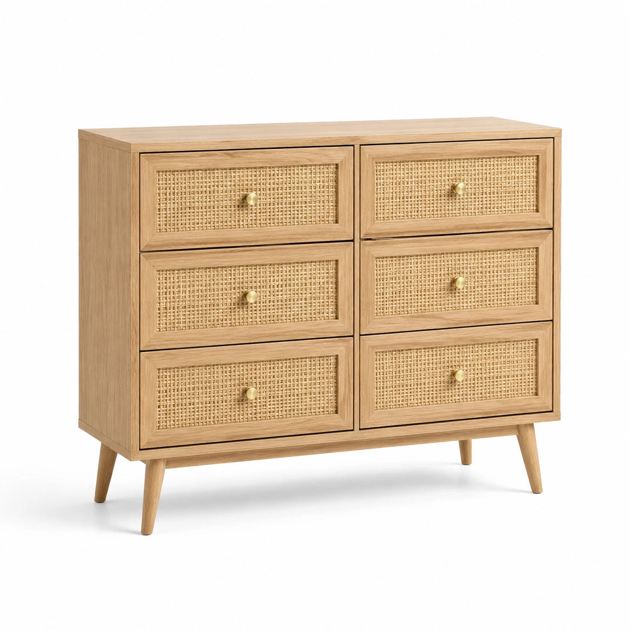 Cómoda de Madera y Ratán con 6 Cajones