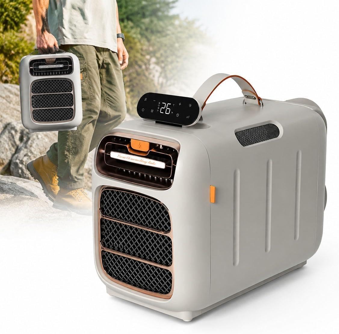 Ar condicionado portátil, DIUNAOZI, 420 W, com comando à distância, com temporizador, Cinzento / Preto / Laranja, para uso diário