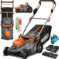 Corta-relva, MASKO, 4Ah, 43cm, 55L, 4,0 Ah, dobrável, altura regulável, regulável, aço, Preto / Laranja, para utilização no exterior