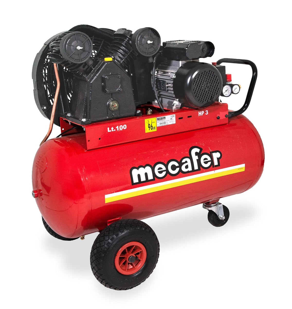 Compressor de ar, Mecafer, 425316, 100 L, 3PS, 9 bar, com rodas, Vermelho / Preto, para trabalhos de manutenção