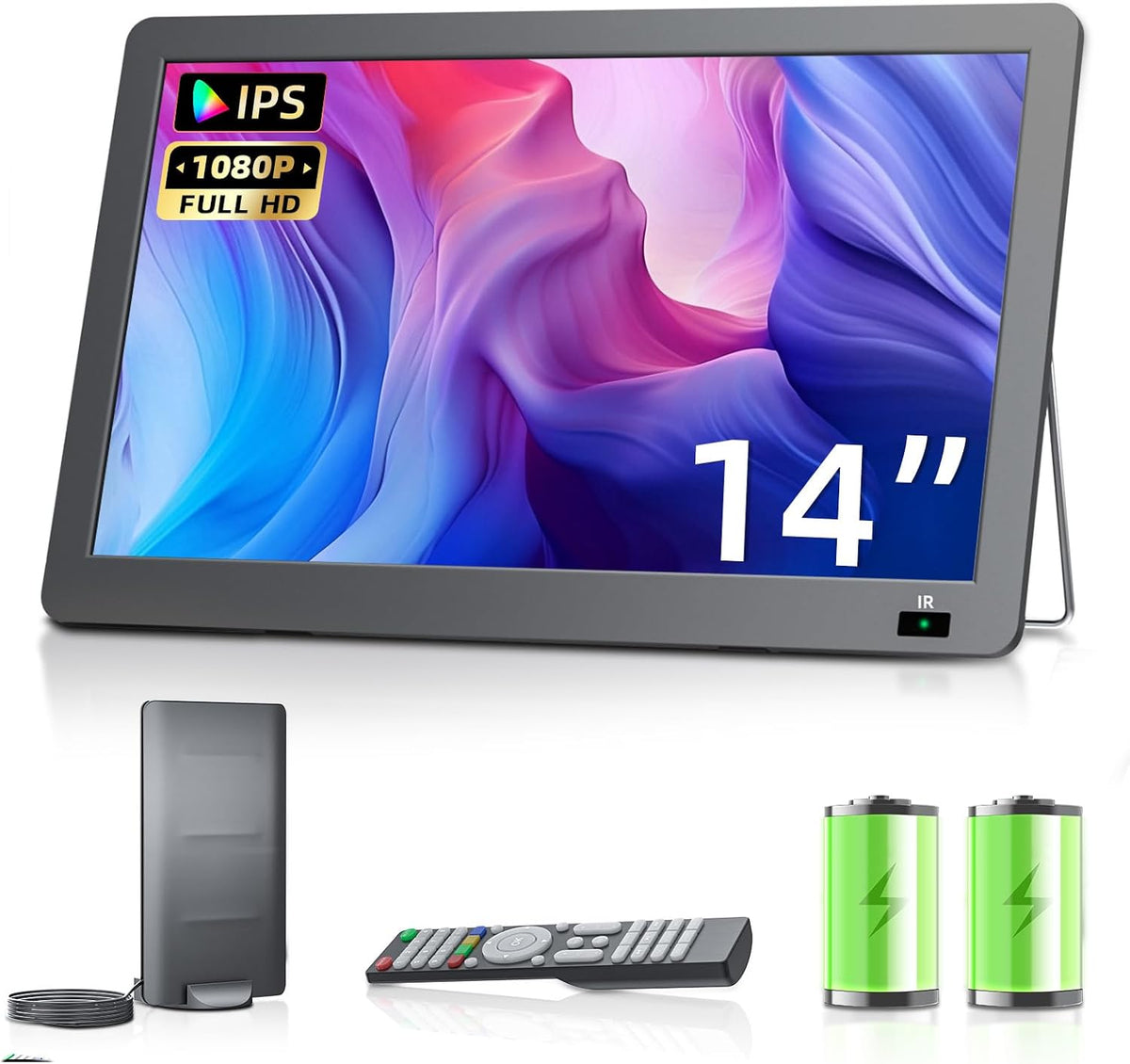 Televisor portátil, Desobry, 1080P, 12 V, 12,1 kg, com comando à distância, com ecrã tátil, Multicolor, para a sala