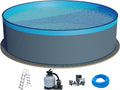 Piscina com estrutura metálica, Planet Pool, Stahlwandpool, 450 × 120 cm, 120 cm, 150 cm, 450 × 450 × 120 cm, aço, plástico, Antracite / Azul