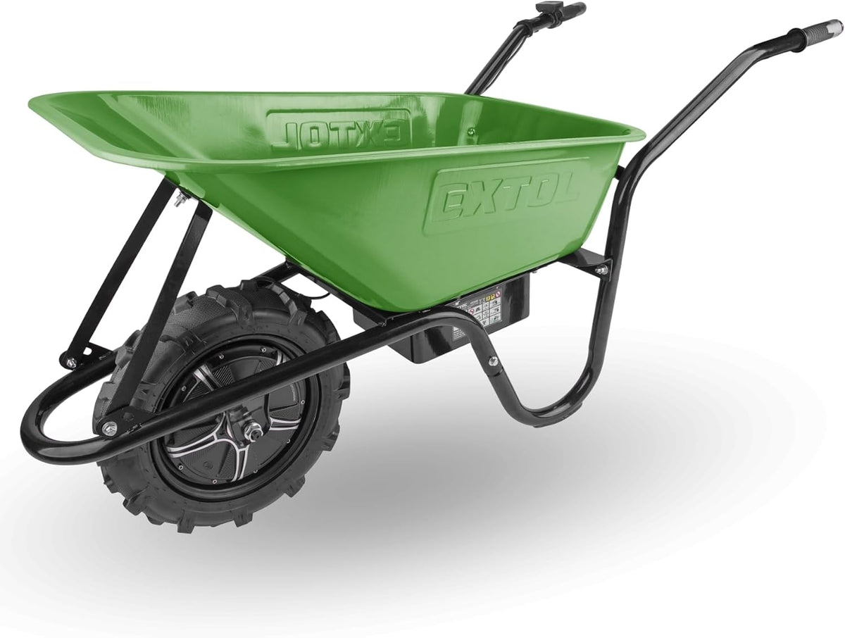 Carrinho de mão, Extol Premium, 500 W, 80 L, 150 kg, 12V, com rodas, com bateria, Verde / Preto, para uso diário