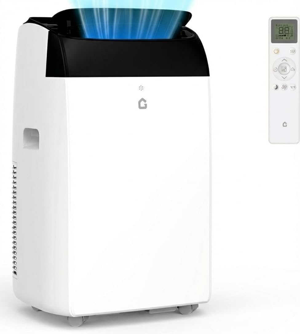 Ar condicionado portátil, GarveeLife, R290, 30 l, 52 dB, com comando à distância, com temporizador, com rodas, Branco / Preto, para uso diário