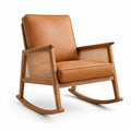 Silla mecedora de madera con cuero sintético marrón claro