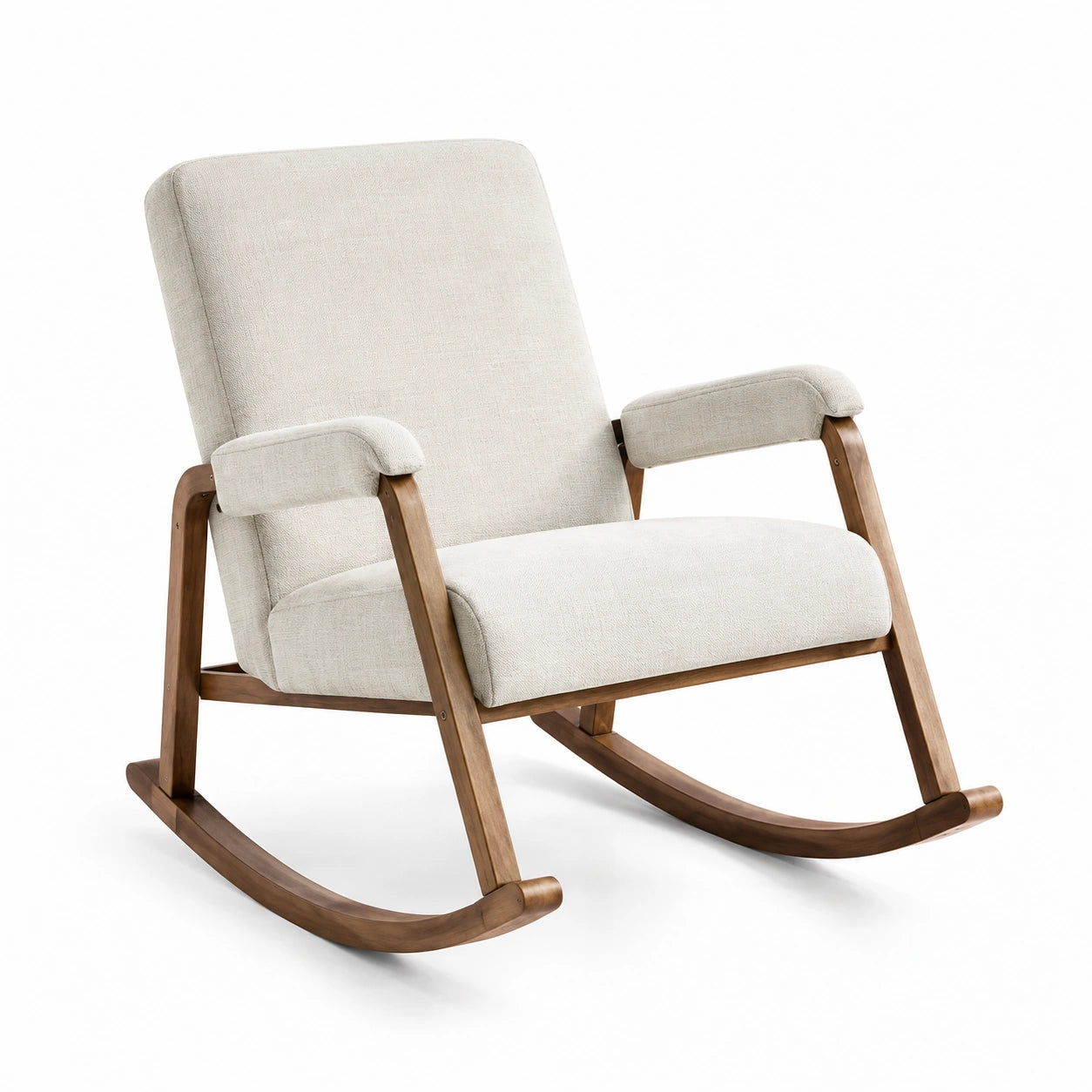 Mecedora de madera con tapizado de poliéster beige 80x70x80 cm