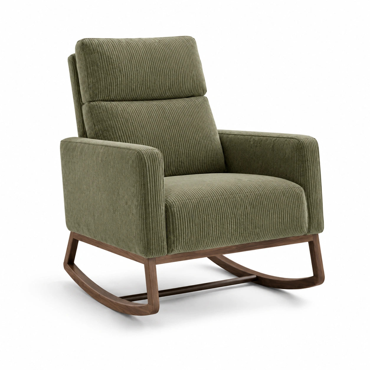 Sillón Mecedora de Tela Verde con Estructura de Madera