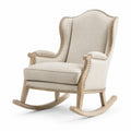 Mecedora de lino beige con estructura de madera