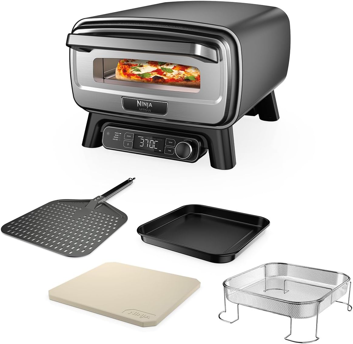 Fritadeira de ar quente, Ninja, Artisan, 30 cm, 1,3 kg, 32 cm, 59 cm, 42 cm, madeira, Cinzento / Preto, para a cozinha