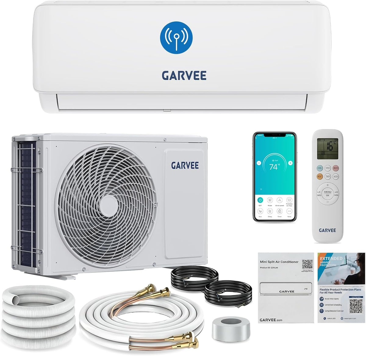 Ar condicionado split, Thaookte, com comando à distância, com temporizador, com controlo por aplicação, Branco, para uso diário