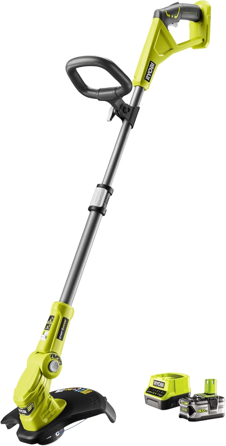 RYOBI, Aparador de relva, RLT183250F, 18 V, 5,0 Ah, 24 cm, 30 cm, regulável, com bateria, com carregador, Verde / Preto / Prateado