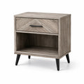 Mesita de noche de madera MDF gris con patas de metal