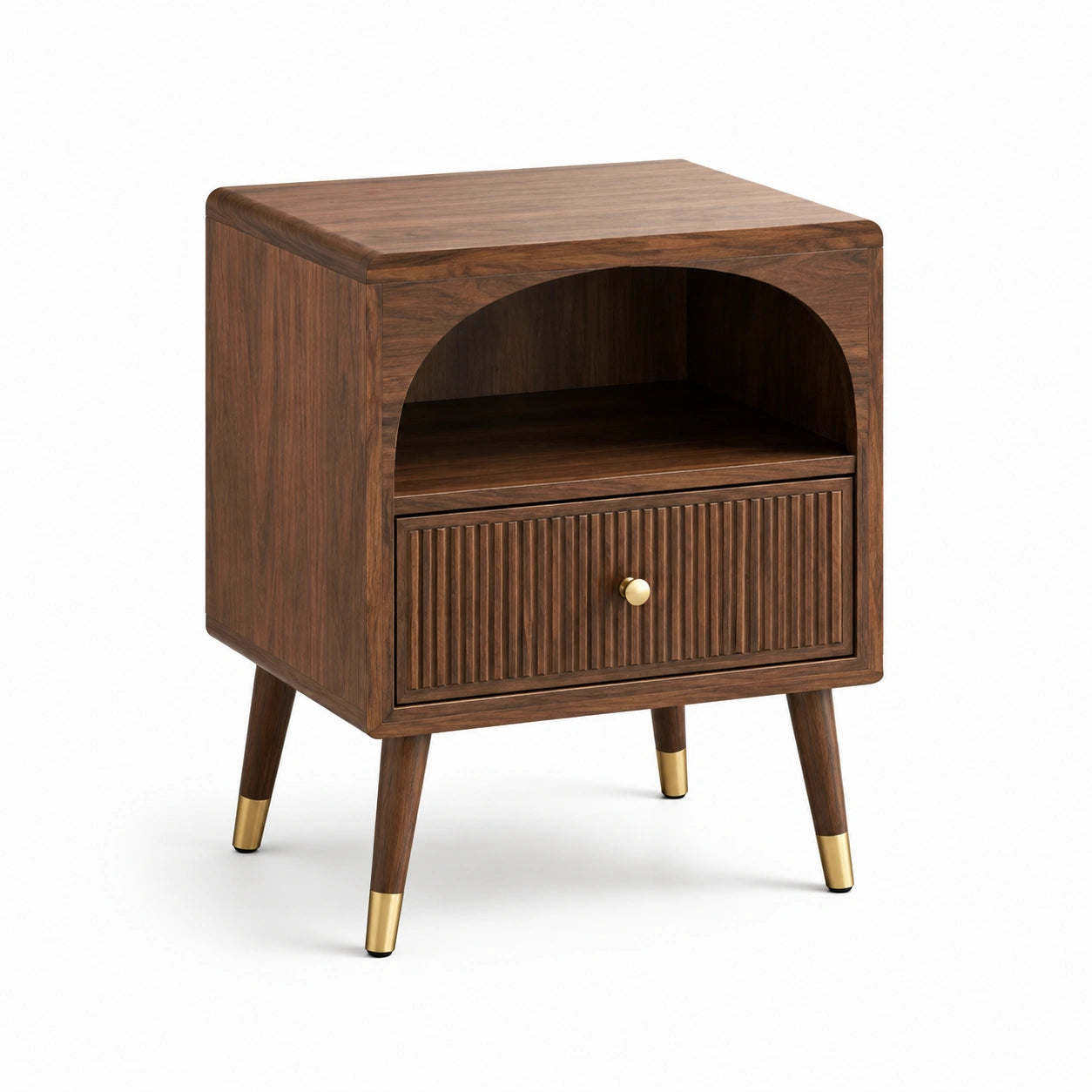 Mesita de noche de madera de nogal con cajón