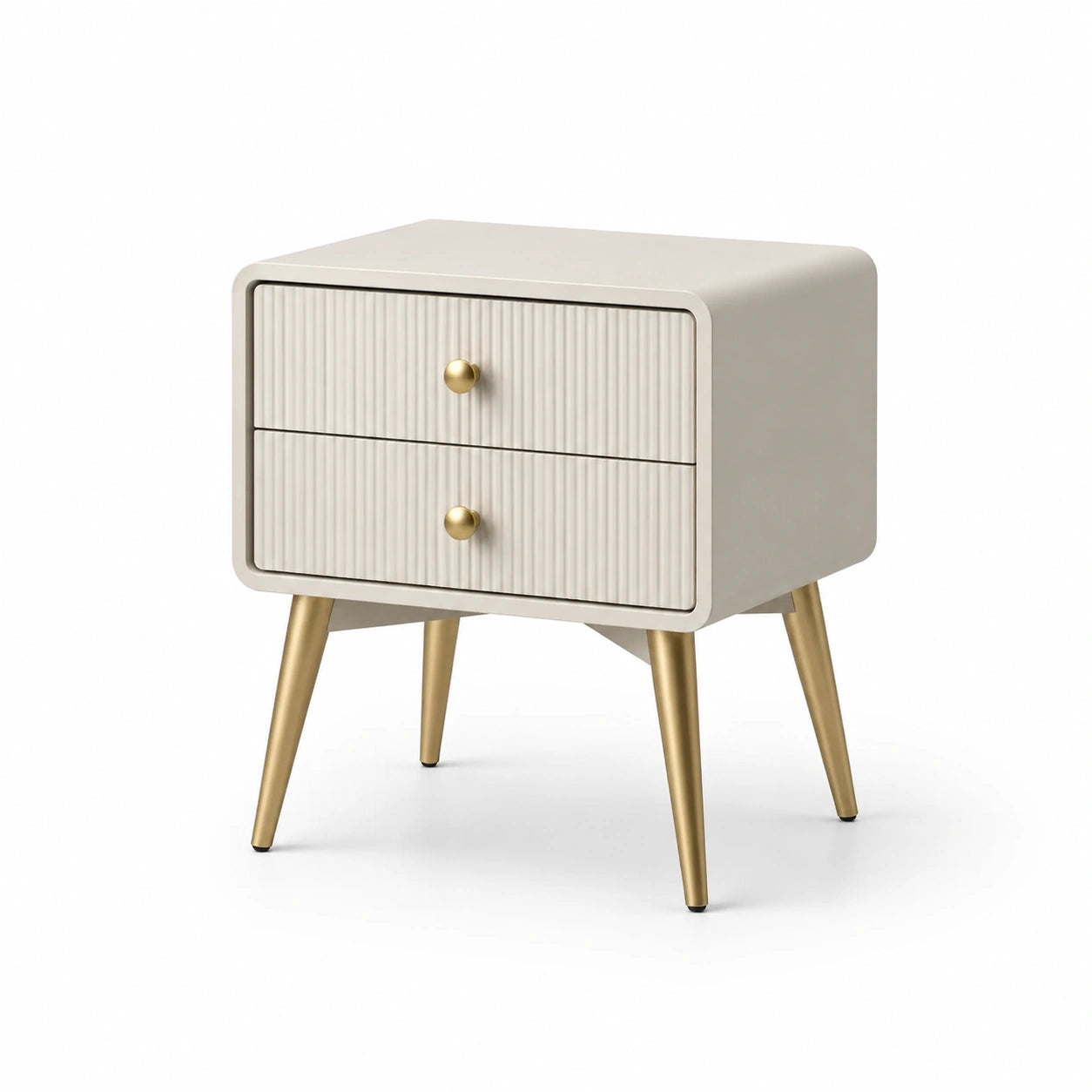 Mesita de noche MDF beige con patas de metal doradas 50x40x60 cm