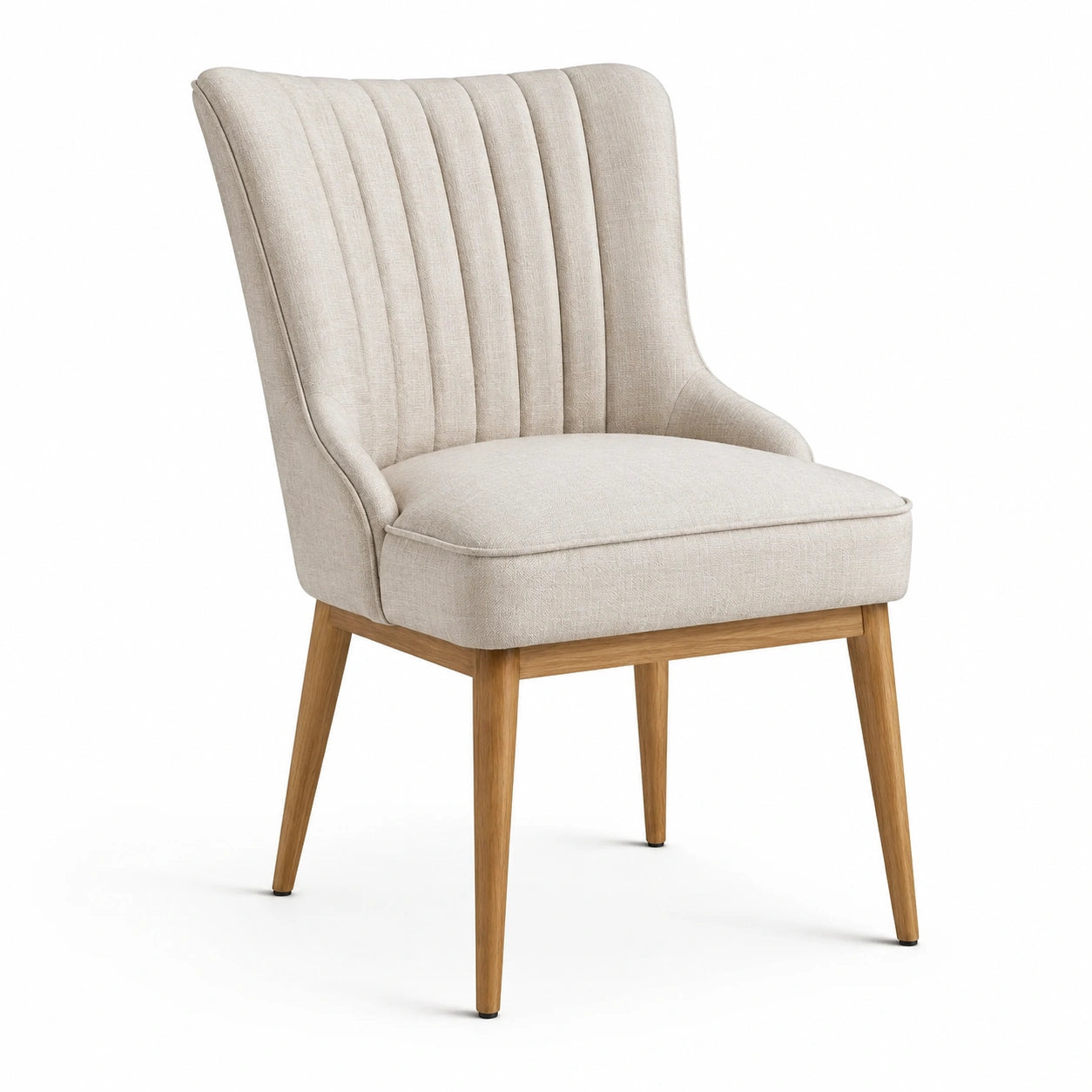 Silla de lino beige con patas de madera